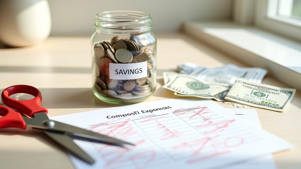 Savings jar with cut expenses