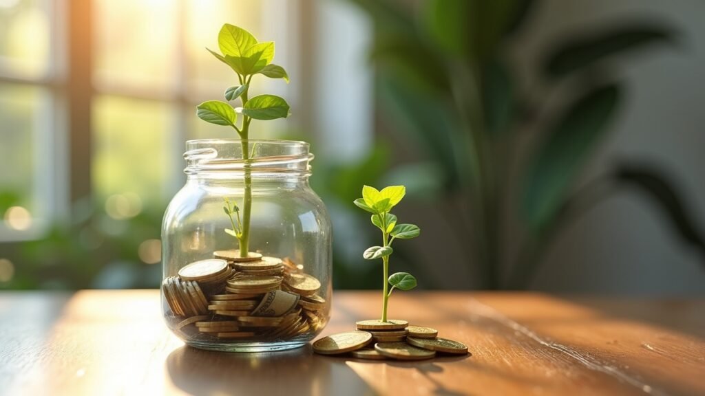 Money growing in savings jar
