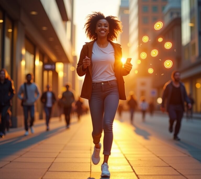 Person walking with smartphone